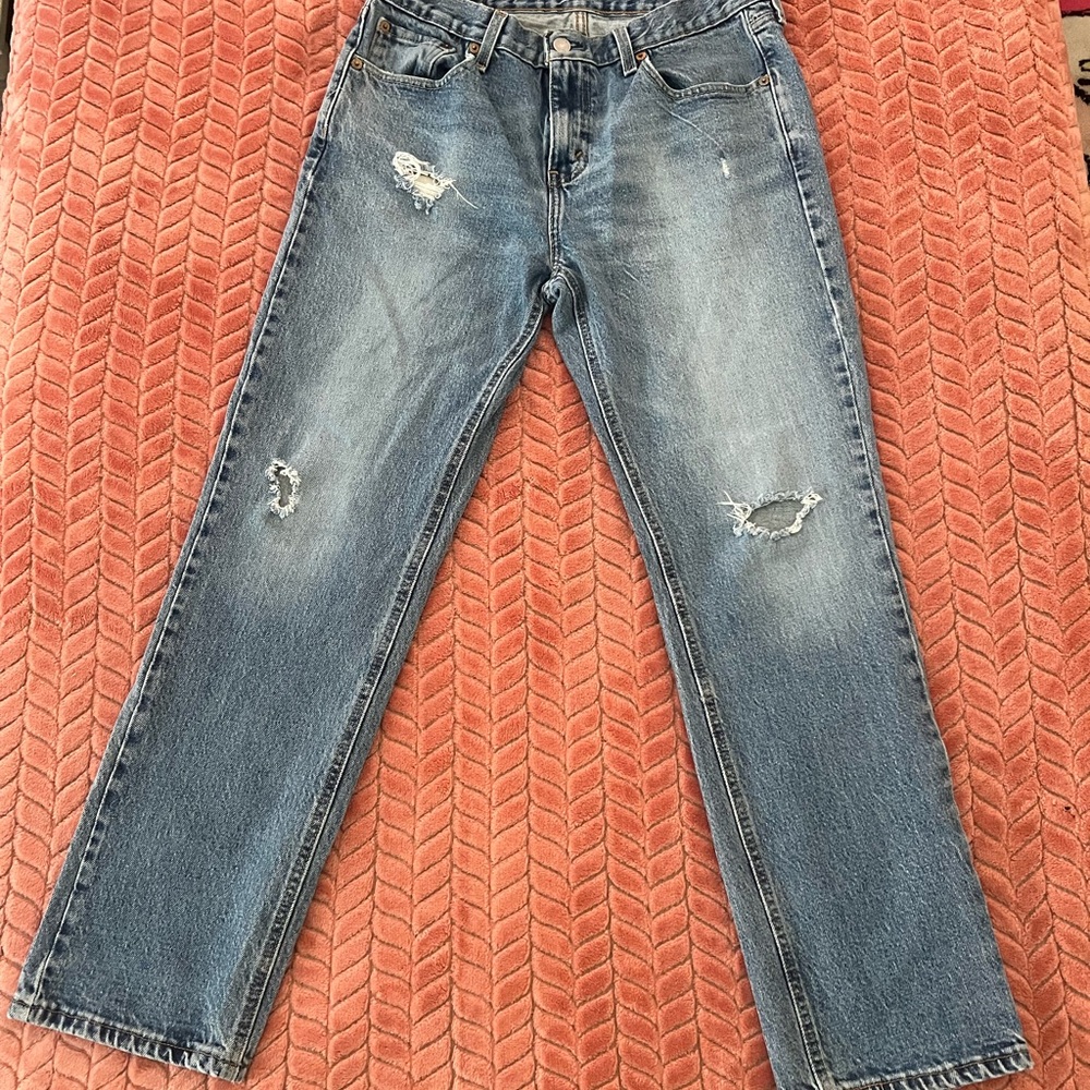Levi's Blue Straight Leg Jeans with Vintage Distressing